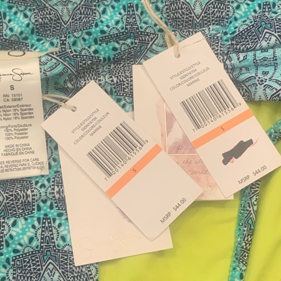 NWT Jessica Simpson Small Shirred Hipster Bikini Bottoms S Marine Blue Green - Picture 8 of 8